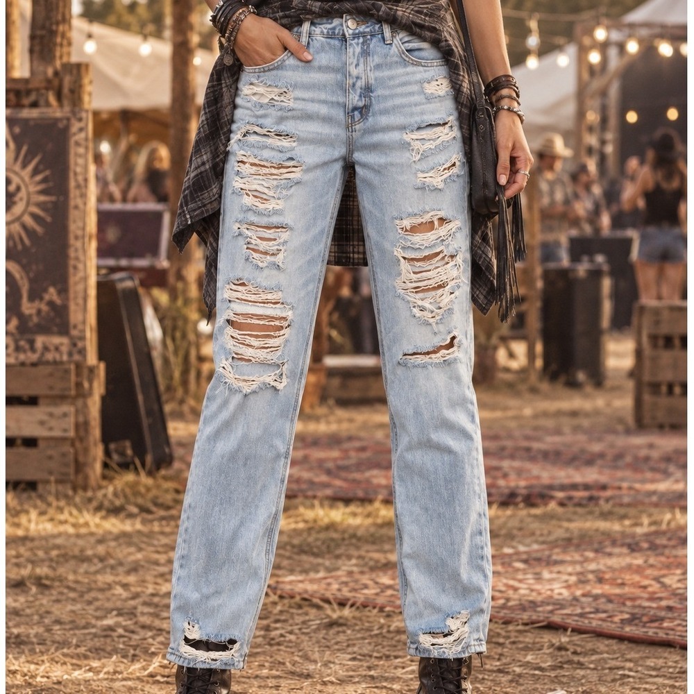 American Eagle Tomgirl Distressed High Rise Jeans Light Size 10 Long Destroyed